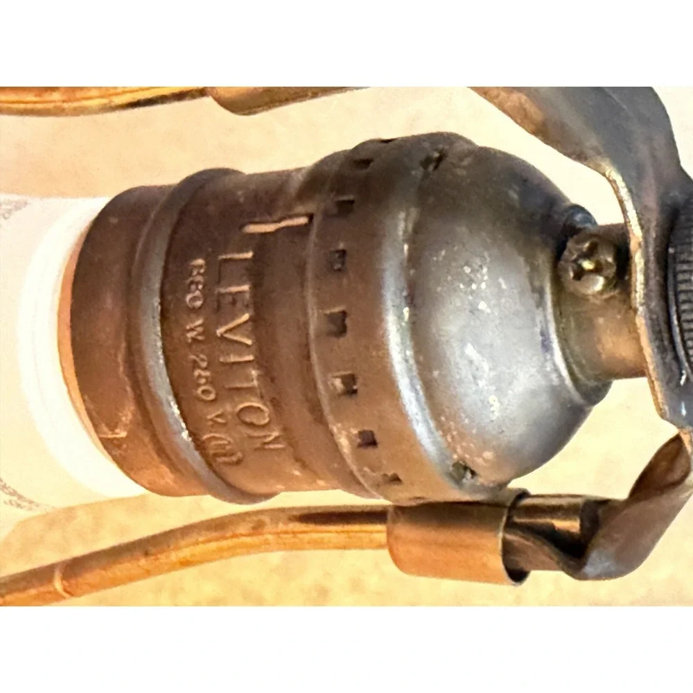Vintage Brass‎ Leviton Candlestick Lamp With Amber Shade